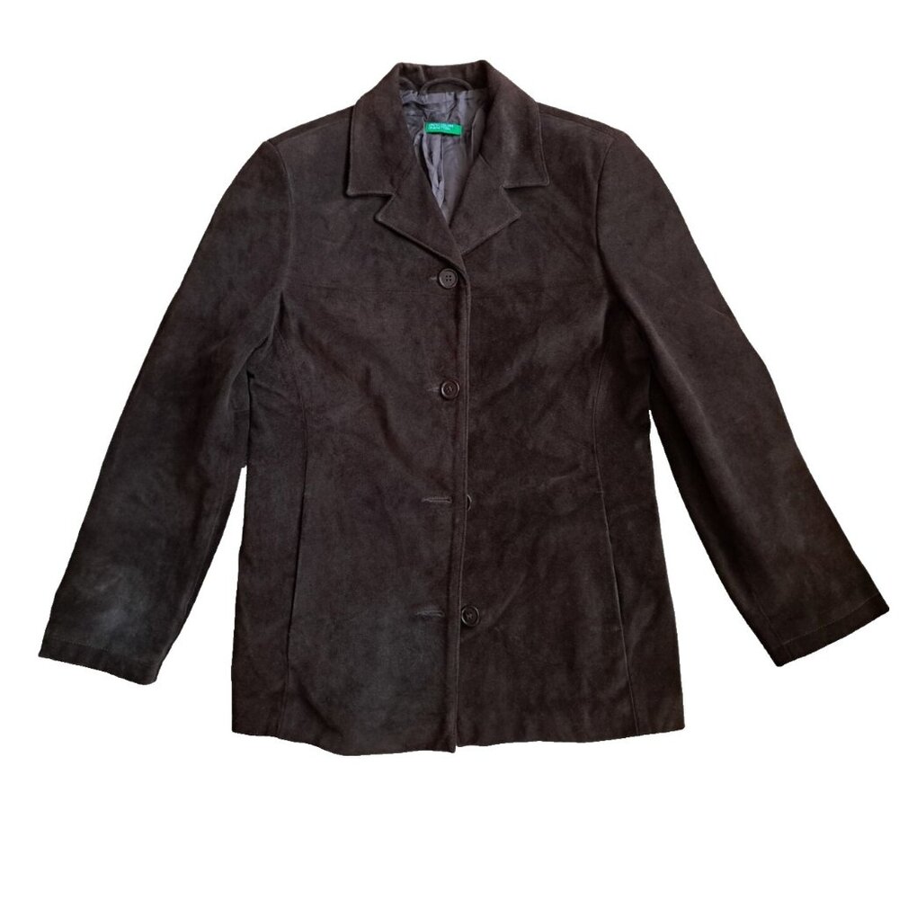 United Colors of Benetton Suede Leather Jacket Brown Women Sz 44 Large Hungary